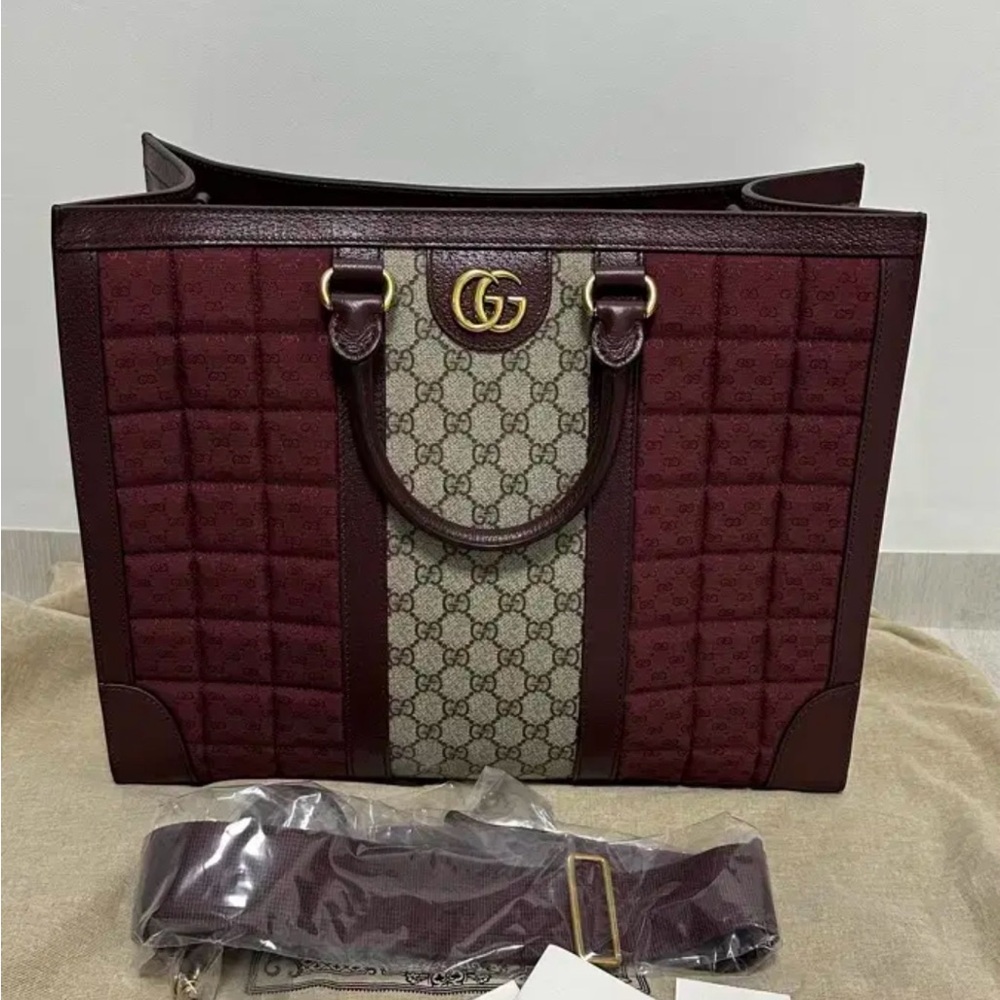 Gucci Maroon and Cream Women's Tote Bag